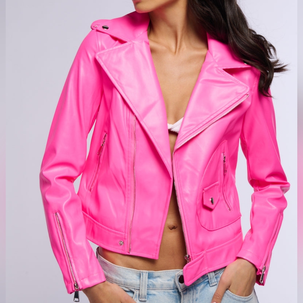 Neon pink moto jacket